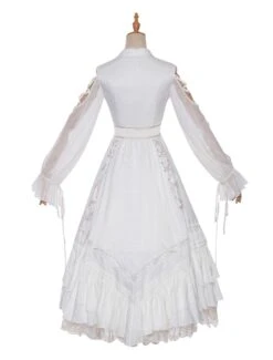 Sweet Lolita OP Dress White Lace Up Cascading Ruffles Long Sleeves Lolita Dresses -AYA Cosplay Shop 20201201193927850494