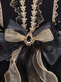 Sweet Lolita JSK Dress 3 Pieces Set Lace Up Bows Tulle Polyester Black Lolita Jumper Skirts -AYA Cosplay Shop 202012081619330969076