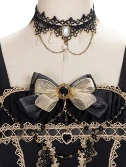 Sweet Lolita JSK Dress 3 Pieces Set Lace Up Bows Tulle Polyester Black Lolita Jumper Skirts -AYA Cosplay Shop 202012081622548328466