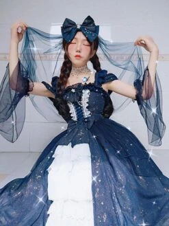 Sweet Lolita JSK Dress Neverland Lace Cascading Ruffles Bows White Lolita Jumper Skirts -AYA Cosplay Shop 202012151432086415046