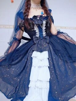 Sweet Lolita JSK Dress Neverland Lace Cascading Ruffles Bows White Lolita Jumper Skirts -AYA Cosplay Shop 202012151432103514916