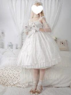Sweet Lolita JSK Dress Neverland Lace Cascading Ruffles Bows White Lolita Jumper Skirts
