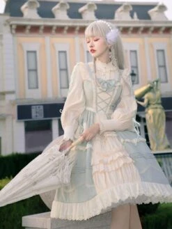 Sweet Lolita JSK Dress Mint Green Sleeveless Bows Lace Up Lolita Jumper Skirts -AYA Cosplay Shop 202012151440544666922
