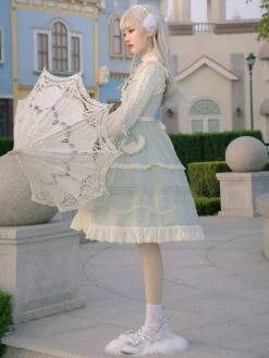 Sweet Lolita JSK Dress Mint Green Sleeveless Bows Lace Up Lolita Jumper Skirts -AYA Cosplay Shop 202012151440557975112