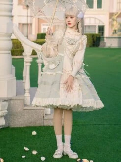 Sweet Lolita JSK Dress Mint Green Sleeveless Bows Lace Up Lolita Jumper Skirts -AYA Cosplay Shop 202012151440582317892