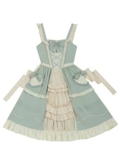 Sweet Lolita JSK Dress Mint Green Sleeveless Bows Lace Up Lolita Jumper Skirts -AYA Cosplay Shop 202012151440588015057