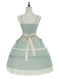 Sweet Lolita JSK Dress Mint Green Sleeveless Bows Lace Up Lolita Jumper Skirts -AYA Cosplay Shop 20201215144059157814