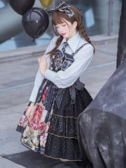 Sweet Lolita JSK Dress Red Black Polyester Tie Idol Clothing Lolita Jumper Skirt -AYA Cosplay Shop 202012171625512715082