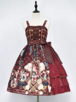 Sweet Lolita JSK Dress Red Black Polyester Tie Idol Clothing Lolita Jumper Skirt -AYA Cosplay Shop 202012171625516677177