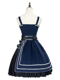 Military Style Lolita JSK Dress 3-Pieces Set Navy Sleeveless Academy Lolita Jumper Skirts -AYA Cosplay Shop 202012171715029177522