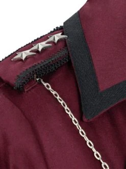 Military Style Lolita OP Dress Burgundy Long Sleeves Chains Ruffles Academic Lolita One Piece Dresses -AYA Cosplay Shop 202012231413429012102