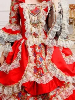Retro Costumes Red Embroidered Polyester Headwear Dress Retro Marie Antoinette Costume Set Vintage Clothing -AYA Cosplay Shop 20201231133045831943