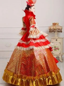 Retro Costumes Red Embroidered Polyester Headwear Dress Retro Marie Antoinette Costume Set Vintage Clothing -AYA Cosplay Shop 202012311330462353839