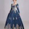 Retro Costumes Navy Blue Embroidered Marie Antoinette Polyester Headwear Dress Costume Set Retro Party Prom Dress -AYA Cosplay Shop 202012311331082093765