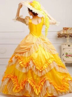 Retro Costumes Golden Marie Antoinette Embroidered Polyester Headwear Dress Retro Masquerade Ball Gown -AYA Cosplay Shop 202012311331089122855