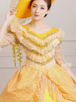 Retro Costumes Golden Marie Antoinette Embroidered Polyester Headwear Dress Retro Masquerade Ball Gown -AYA Cosplay Shop 202012311331096014231