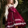Sweet Lolita JSK Dress Fairytale Infanta Sleeveless Lace Burgundy Lolita Jumper Skirts -AYA Cosplay Shop 202101121331067675853