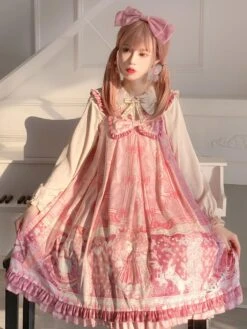 Sweet Lolita JSK Dress Kawaii Dress Light Sky Blue Polyester Sleeveless Bows Sweet Lolita Jumper Skirts -AYA Cosplay Shop 202101181126419665719