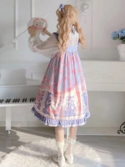 Sweet Lolita JSK Dress Kawaii Dress Light Sky Blue Polyester Sleeveless Bows Sweet Lolita Jumper Skirts -AYA Cosplay Shop 202101181126423139746