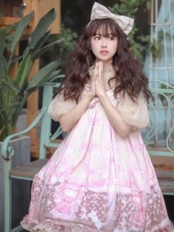 Sweet Lolita JSK Dress Kawaii Dress Light Sky Blue Polyester Sleeveless Bows Sweet Lolita Jumper Skirts -AYA Cosplay Shop 202101181126429903117