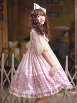 Sweet Lolita JSK Dress Kawaii Dress Light Sky Blue Polyester Sleeveless Bows Sweet Lolita Jumper Skirts -AYA Cosplay Shop 202101181126436858785
