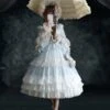 Sweet Lolita OP Dress Retro Lolita Wedding Dress 4-Piece Set Baby Blue Ruffles Long Sleeve Lolita One Piece Dresses Outfit -AYA Cosplay Shop 20210127102217804210