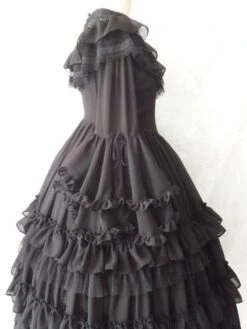 Dark Gothic Lolita OP Dress Palace Wedding Dress 4-Piece Set White Ruffles Long Sleeve Sweet Lolita One Piece Dresses -AYA Cosplay Shop 202101271022200068021