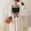 Sweet Lolita OP Dress Lace White Polyester Long Sleeves Red Bowknot Ruffles Snow White Traditional Lolita One Piece Dresses -AYA Cosplay Shop 202103151639595632544