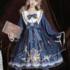 Academic Lolita OP Dress Sailor Style Blue Polyester Long Sleeve Bowkonts Lace Ruffles Sweet Lolita One Piece Dresses -AYA Cosplay Shop 2021031516402956415