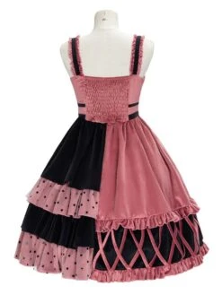 Sweet Lolita JSK Dress Watermelon Red Polyester Sleeveless Polka Dot Nets Tiered Lolita Jumper Skirts -AYA Cosplay Shop 202103161045416386600