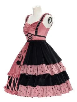 Sweet Lolita JSK Dress Watermelon Red Polyester Sleeveless Polka Dot Nets Tiered Lolita Jumper Skirts -AYA Cosplay Shop 202103161045419617363