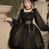 Gothic Lolita OP Dress Bows Long Sleeve Lace Ruffles Black Lolita One Piece Dress
