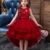 Flower Girl Dresses A-Line Jewel Neck Sleeveless Red Bows Polyester Sequined Tulle Polyester Cotton Kids Social Party Dresses Princess Dress -AYA Cosplay Shop 202104061721532499445