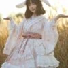 Japanese Style Lolita OP Dress Long Sleeve Floral Print Pink Bows Sweet Lolita One Piece Dresses -AYA Cosplay Shop 202104091444327608857