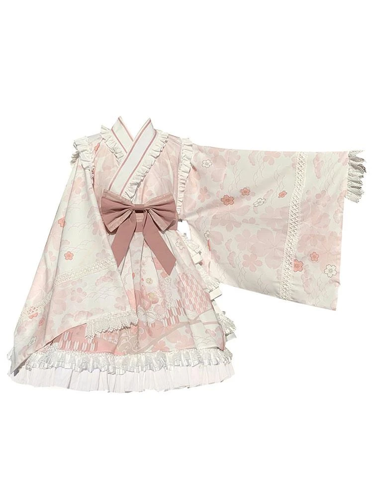 Japanese Style Lolita OP Dress Long Sleeve Floral Print Pink Bows Sweet Lolita One Piece Dresses 7 Japanese Style Lolita OP Dress Long Sleeve Floral Print Pink Bows Sweet Lolita One Piece Dresses - Image 5
