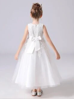 White Flower Girl Dresses Jewel Neck Sleeveless Bows Kids Party Dresses Princess Dress -AYA Cosplay Shop 202104161850257488036