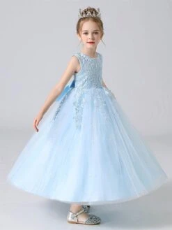 White Flower Girl Dresses Jewel Neck Sleeveless Bows Kids Party Dresses Princess Dress -AYA Cosplay Shop 202104161850274158959