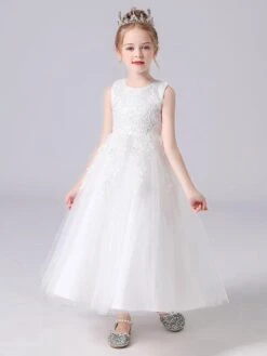 White Flower Girl Dresses Jewel Neck Sleeveless Bows Kids Party Dresses Princess Dress -AYA Cosplay Shop 202104161850280148094