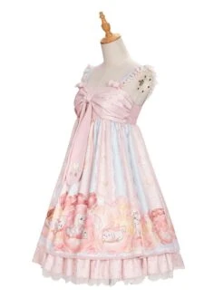 JSK Sweet Lolita JSK Dress Pink Bowknots Sleeveless Daily Casual Lolilta Jumper Skirt -AYA Cosplay Shop 202104161850513645813