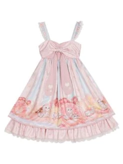 JSK Sweet Lolita JSK Dress Pink Bowknots Sleeveless Daily Casual Lolilta Jumper Skirt -AYA Cosplay Shop 202104161850519728305