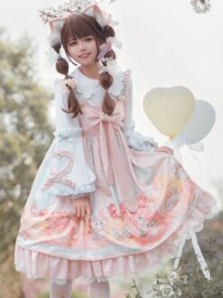 JSK Sweet Lolita JSK Dress Pink Bowknots Sleeveless Daily Casual Lolilta Jumper Skirt -AYA Cosplay Shop 202104161850533875657