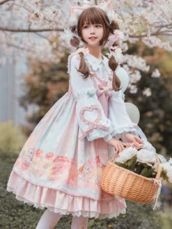 JSK Sweet Lolita JSK Dress Pink Bowknots Sleeveless Daily Casual Lolilta Jumper Skirt -AYA Cosplay Shop 202104161850537371015