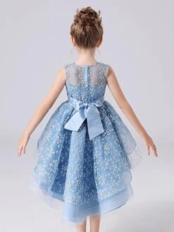 Blue Flower Girl Dresses Jewel Neck Sleeveless Short Princess Dress Sash Lace Kids Party Dresses -AYA Cosplay Shop 202104161851381094156