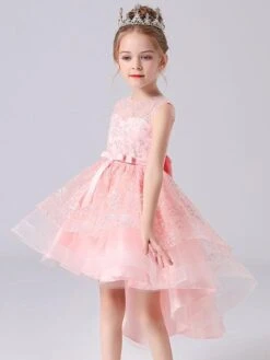 Blue Flower Girl Dresses Jewel Neck Sleeveless Short Princess Dress Sash Lace Kids Party Dresses -AYA Cosplay Shop 202104161851390701897
