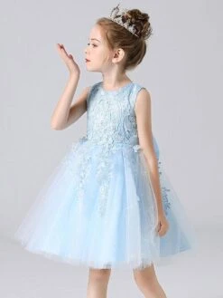 Pink Flower Girl Dresses Jewel Neck Lace Sleeveless Short Princess Dress Bows Formal Kids Pageant Dresses -AYA Cosplay Shop 202104161851486923510