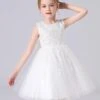 Pink Flower Girl Dresses Jewel Neck Lace Sleeveless Short Princess Dress Bows Formal Kids Pageant Dresses