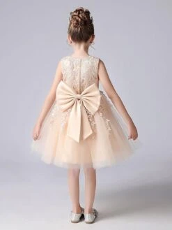 Pink Flower Girl Dresses Jewel Neck Lace Sleeveless Short Princess Dress Bows Formal Kids Pageant Dresses -AYA Cosplay Shop 202104161851504073074