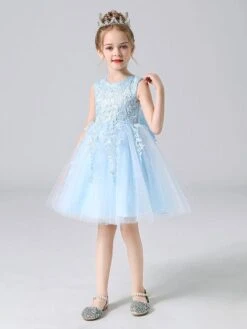 Pink Flower Girl Dresses Jewel Neck Lace Sleeveless Short Princess Dress Bows Formal Kids Pageant Dresses -AYA Cosplay Shop 202104161851506979331