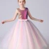 Pink Flower Girl Dresses Jewel Neck Sequined Sleeveless Ankle-Length Princess Dress Bows Kids Party Dresses -AYA Cosplay Shop 202104191720289283730