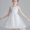 White Flower Girl Dresses Jewel Neck Sleeveless Bows Kids Party Dresses Short Princess Dress